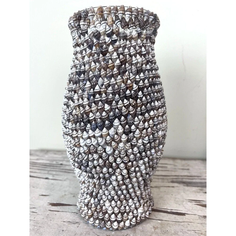 Vintage Handcrafted Marginella Sea Shell Candle Dome Covered Entirely In Shells